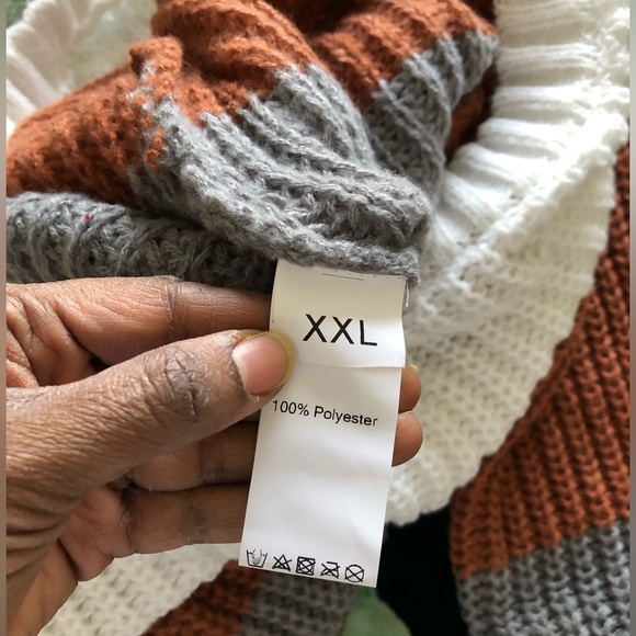 Sexy white, brown, and grey off-shoulder color block sweater - Picture 10 of 10